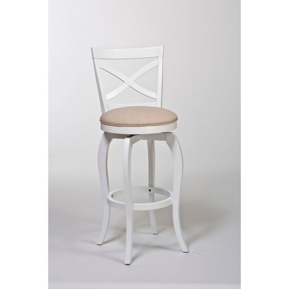 Hillsdale Furniture Ellendale X-Back Wood Padded Swivel Bar Height Stool, White