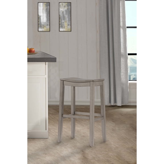 Woven Paths Fiddler Backless Wood Bar Height Stool, Aged Gray