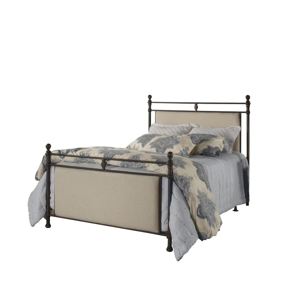 King Rustic Brown Metal and Linen Upholstered Bed with Headboard