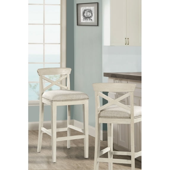 Hillsdale Furniture Bayview Padded Seat Wood Bar Height Stool, Set of 2, White Wire Brush