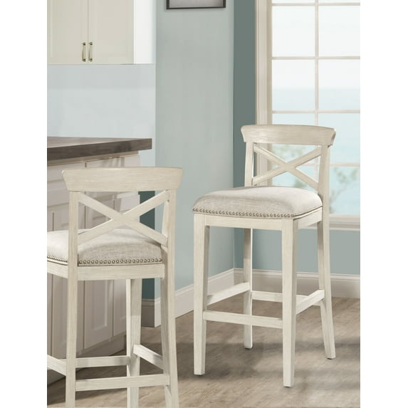 Hillsdale Furniture Bayview Padded Seat Wood Counter Height Stool, Set of 2, White Wire Brush