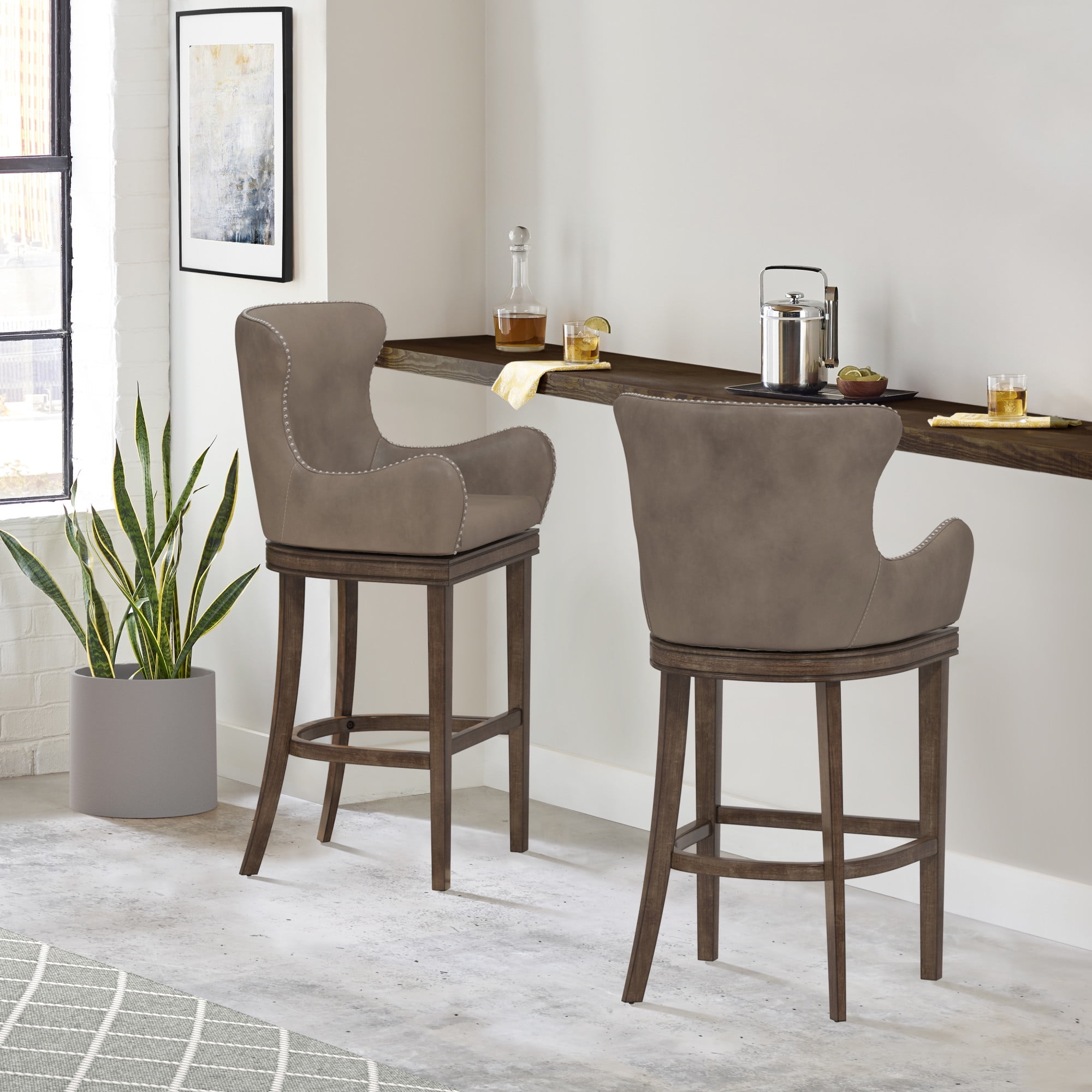 Hillsdale Furniture Caydena Wood Bar Height Return Swivel Stool, Rustic Gray