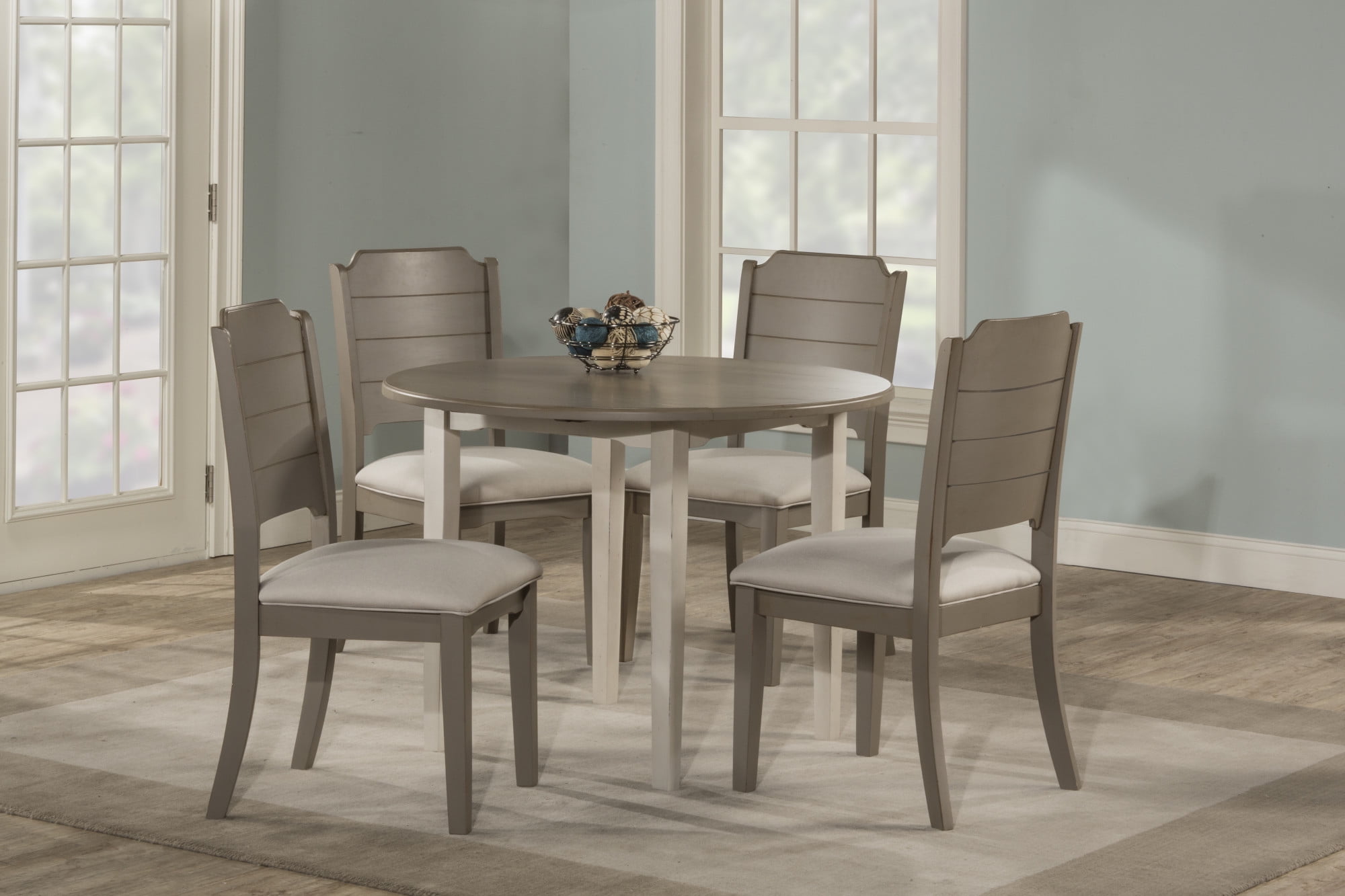 Hillsdale Furniture Clarion Wood 5 Piece Round Drop Leaf Dining with Side Chairs, Sea White