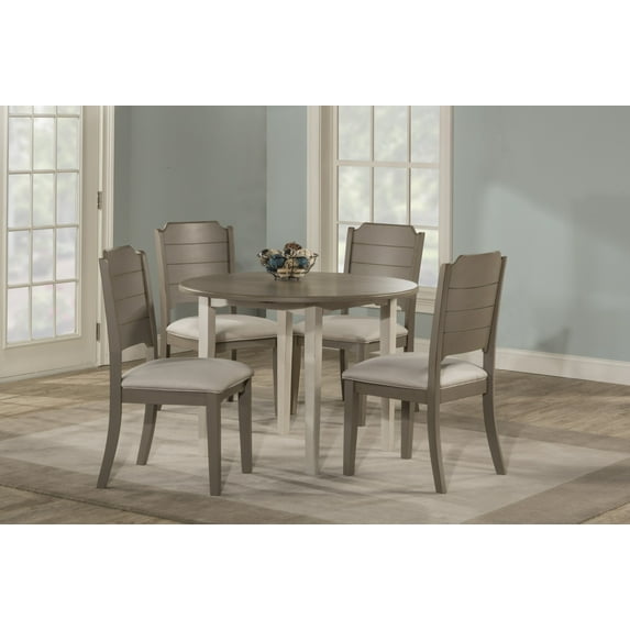 Hillsdale Furniture Clarion Wood 5 Piece Round Drop Leaf Dining with Side Chairs, Sea White