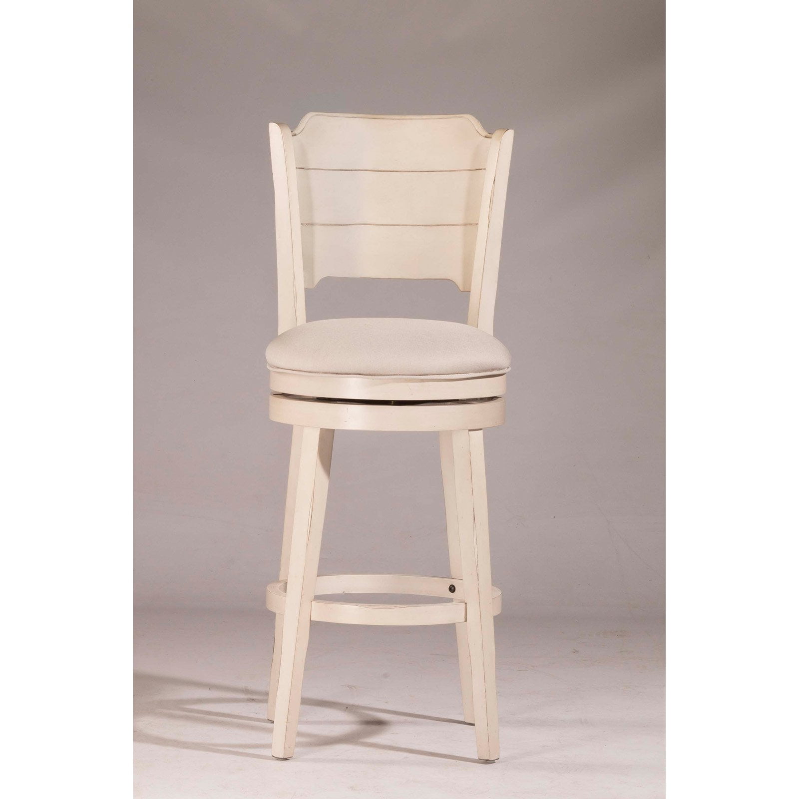 Sea White Wood Swivel Bar Height Stool with Fog Gray Upholstery