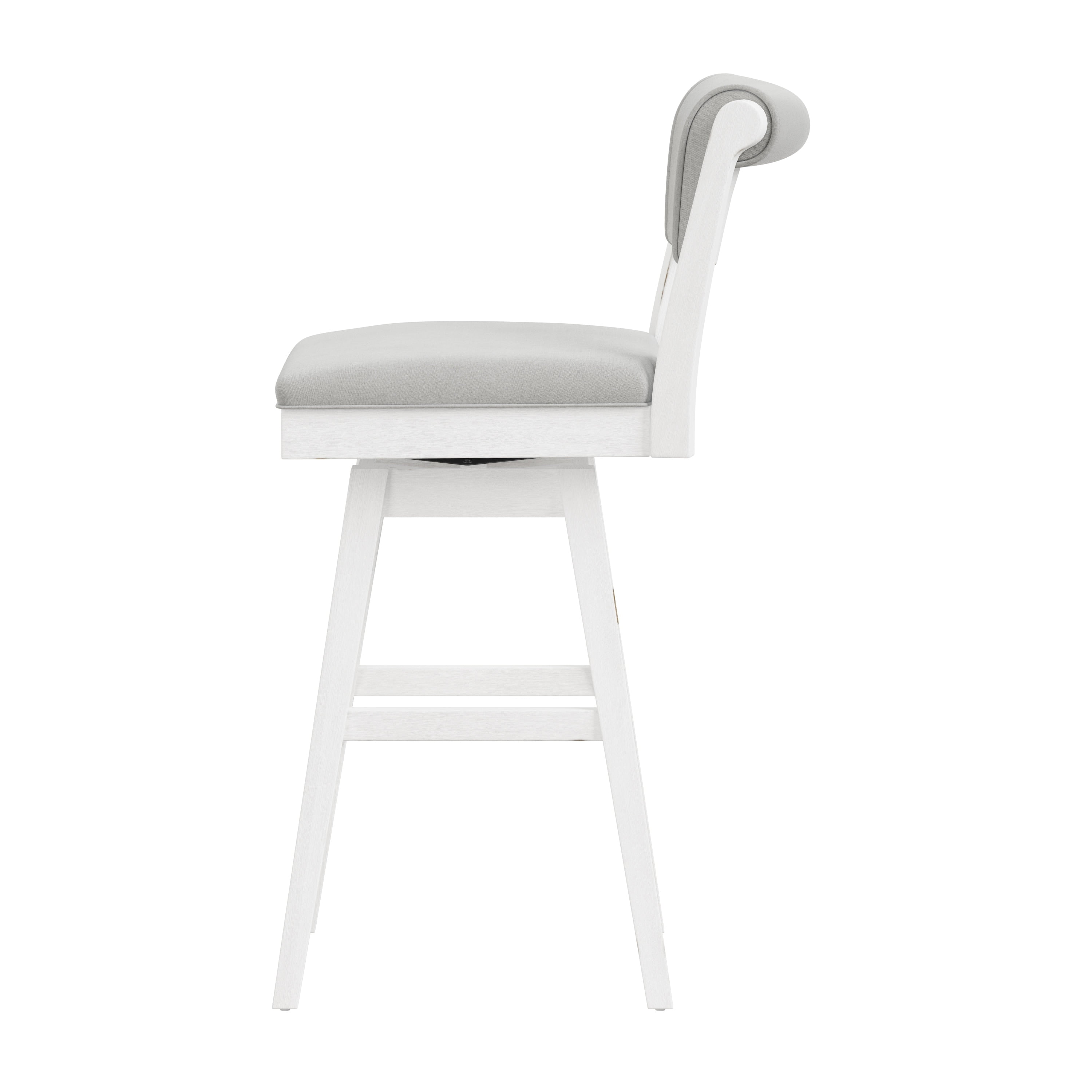 Sea White Wood Swivel Bar Stool with Fog Gray Upholstery