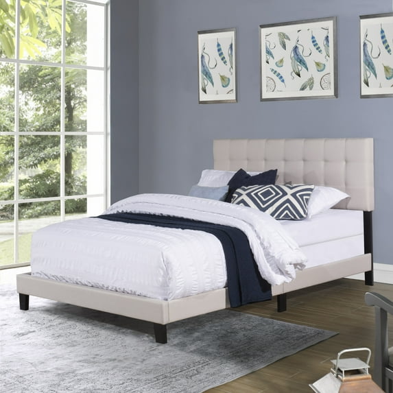Hillsdale Furniture Delaney Upholstered Full Bed with Tufted Headboard, Fog Gray