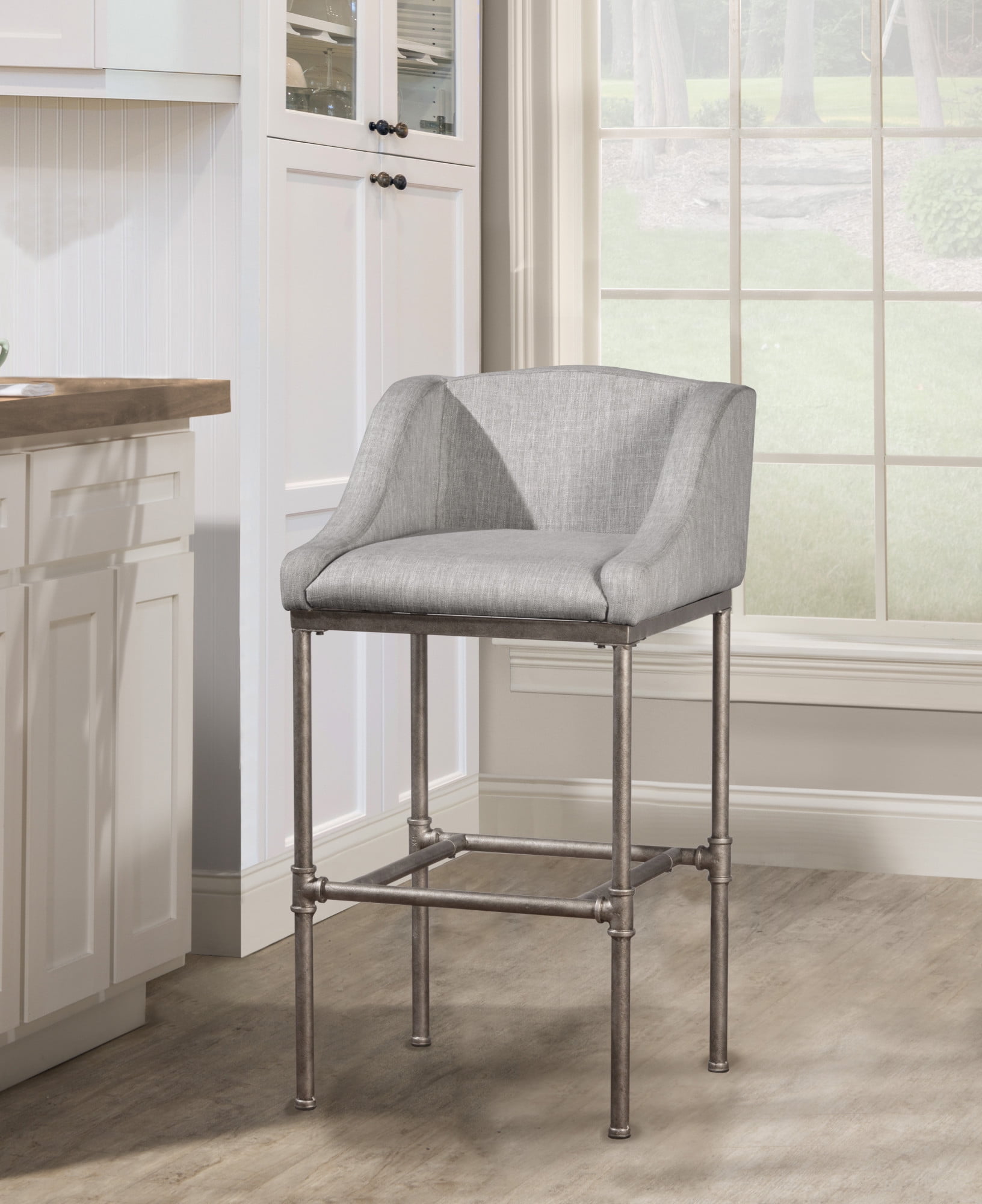 Dillon 27.7" Modern Industrial Gray Metal Bar Stool with Wingback Design