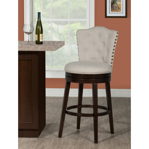 Hillsdale Furniture Edenwood Upholstered Wood Bar Height Swivel Stool, Cream
