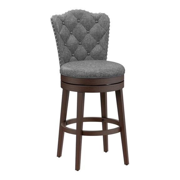 Hillsdale Furniture Edenwood Wood Bar Height Swivel Stool, Chocolate with Smoke Gray Fabric