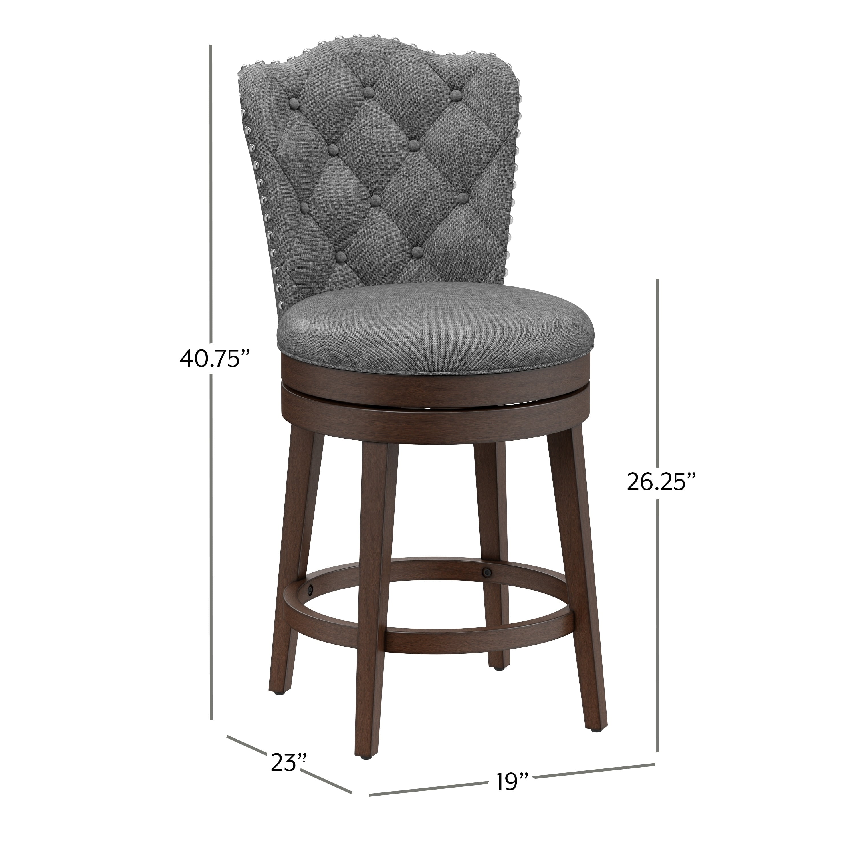 Gray Button-Tufted Wood Swivel Counter Stool