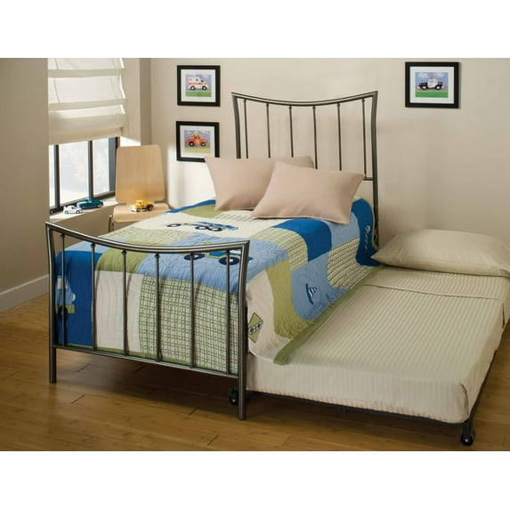 Hillsdale Furniture Edgewood Modern Spindle Metal Twin Bed in Magnesium Pewter Finish with Trundle Bed