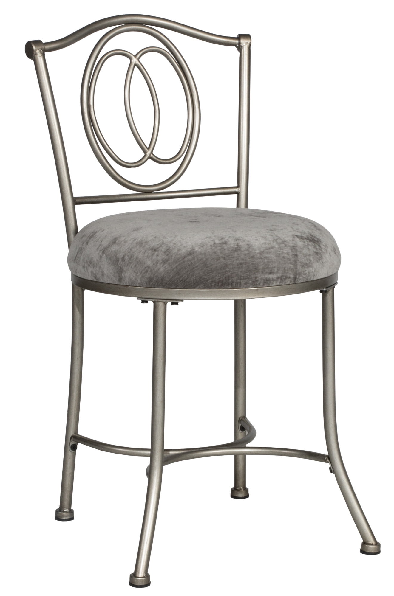 Ember Interiors Emerson Upholstered Metal Vanity Stool, Pewter