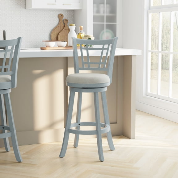 Hillsdale Furniture Fairfox Wood Bar Height Swivel Stool, Blue Wire Brush