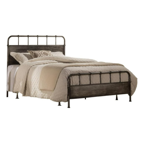 Hillsdale Furniture Grayson Rustic Metal Panel Bed, King, Rubbed Black/Gray