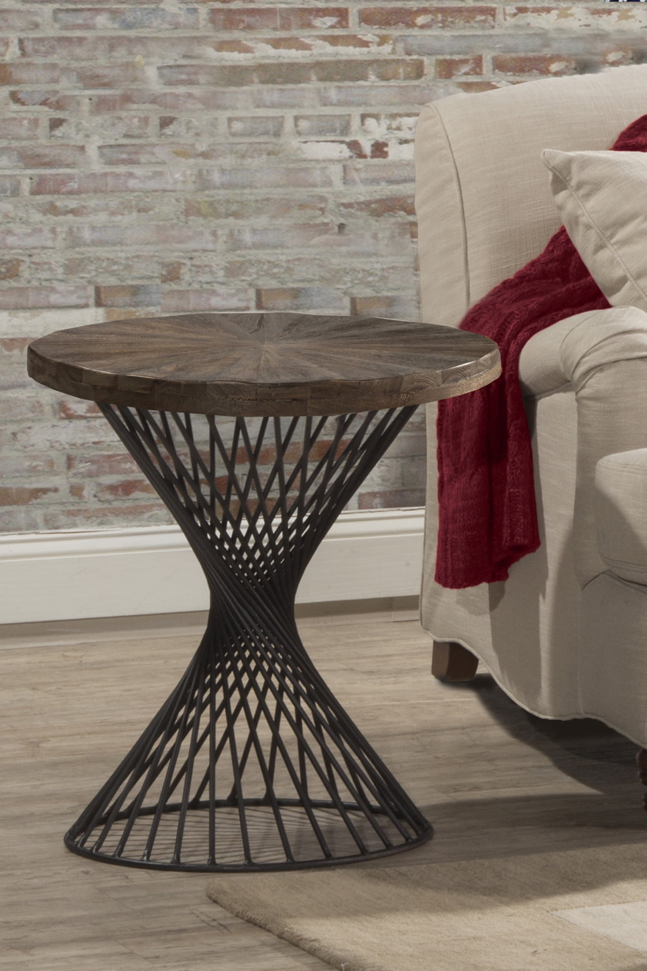 Hillsdale Furniture Kanister Wood and Metal End Table, Dark Pewter with Weathered Walnut Top