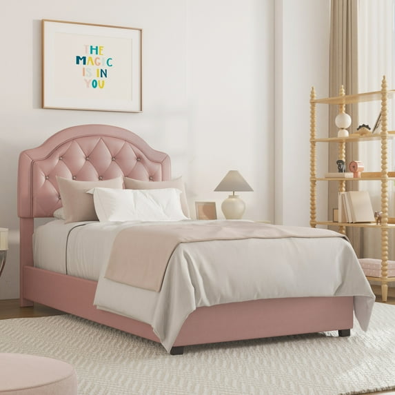 Hillsdale Furniture Karley Faux Leather Upholstered Twin Bed, Pink