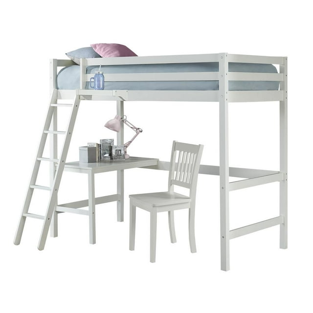 Hillsdale Furniture Kids and Teen Caspian Twin Loft Bed with Desk, Chair and Hanging Tray Nightstand, White