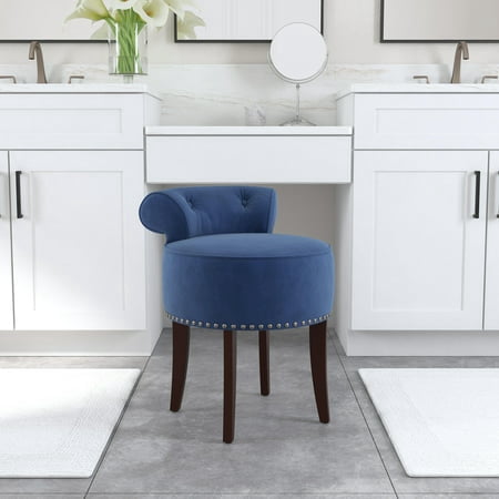 Hillsdale Furniture Lena Wood and Upholstered Vanity Stool, Blue Velvet