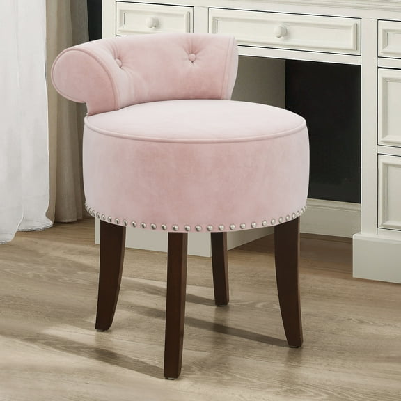 Hillsdale Furniture Lena Wood and Upholstered Vanity Stool, Pink Velvet