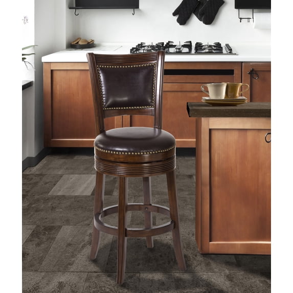 Hillsdale Furniture Lockefield Wood Bar Height Swivel Stool, Brown Cherry
