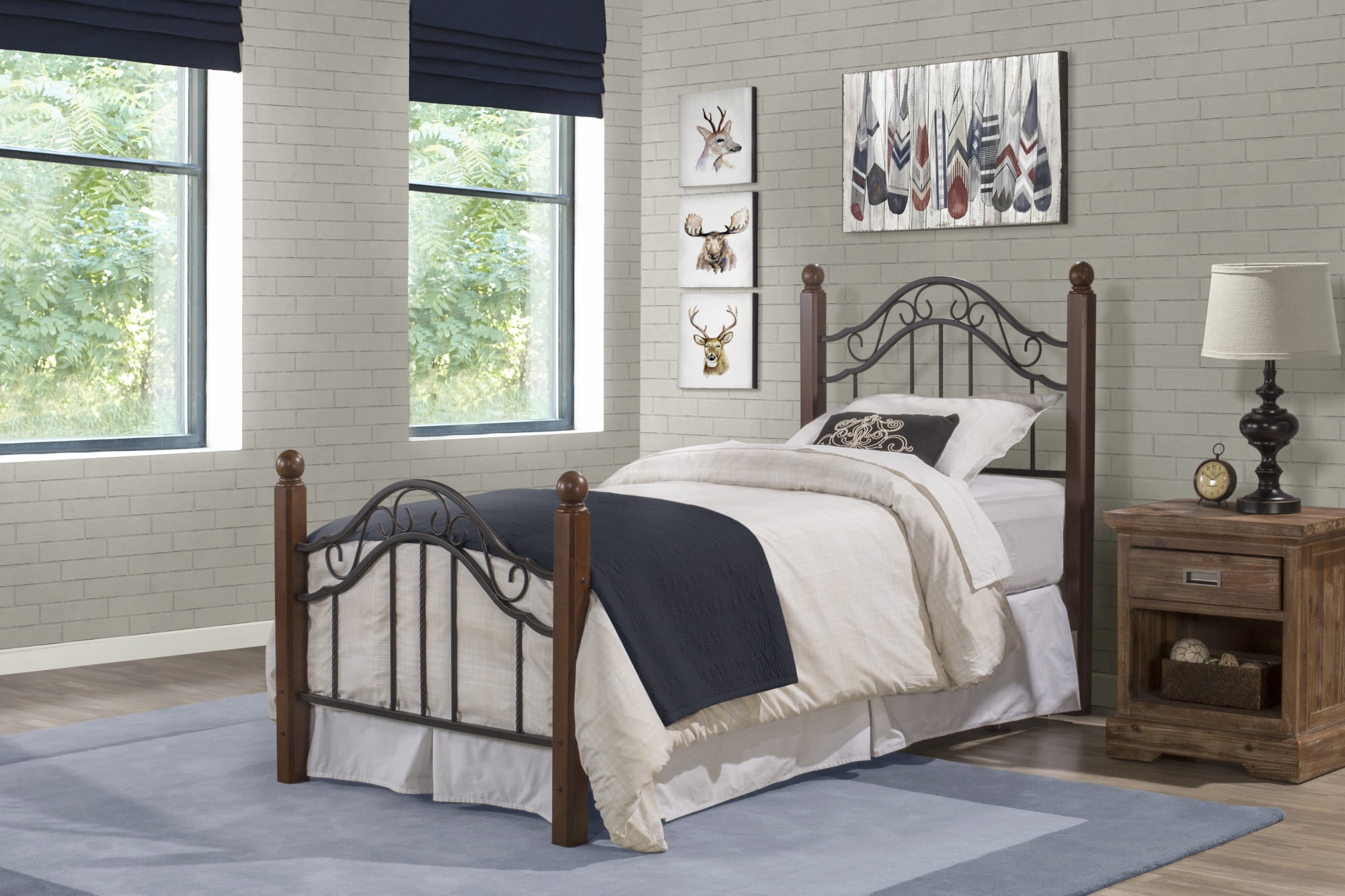 Hillsdale Furniture Madison Textured Black Metal Twin Bed With Cherry ...