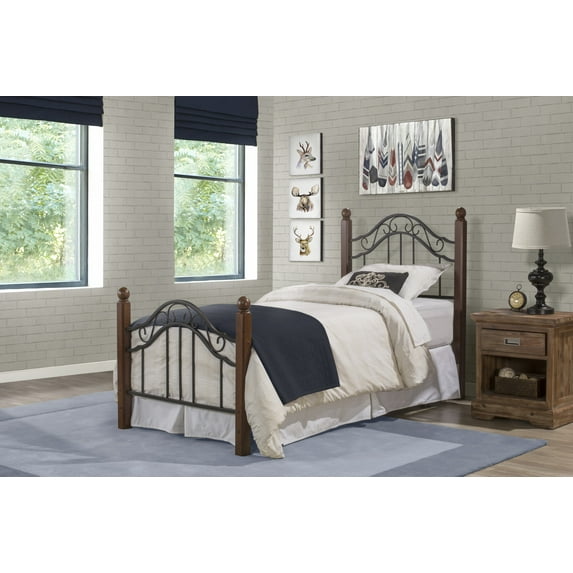 Hillsdale Furniture Madison Textured Black Metal Twin Bed with Cherry Wood Posts