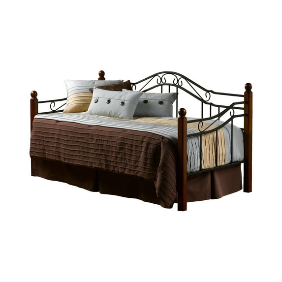 Hillsdale Furniture Madison Wood and Metal Twin Daybed with Trundle, Black with Cherry Posts