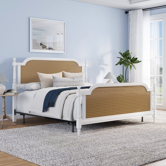 Hillsdale Furniture Melanie Wood and Cane King Bed, White