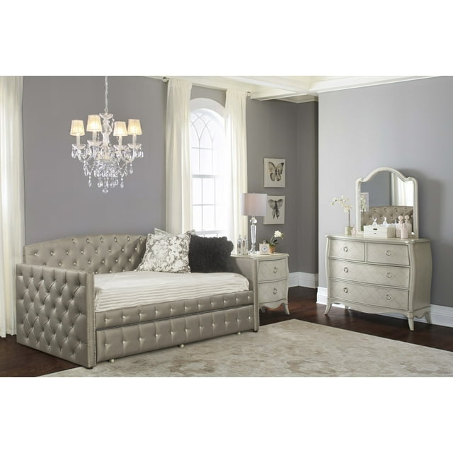 Hillsdale Furniture Memphis Upholstered Twin Daybed with Trundle, Pewter