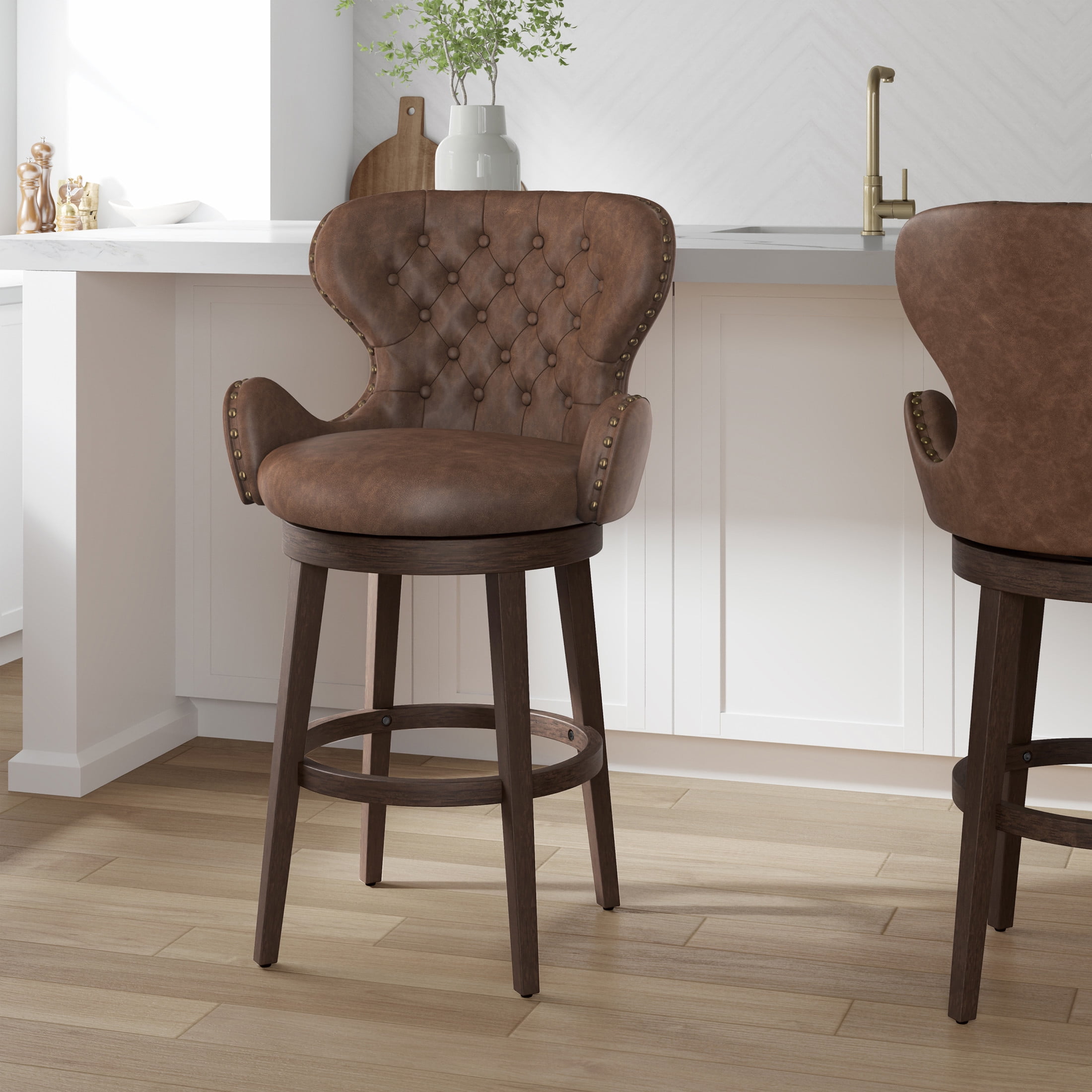 Hillsdale Mid-City Upholstered Wood Swivel Bar Height Stool, Chocolate