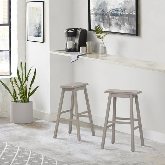 Birch Harbor Moreno Wood Backless Bar Height Stool, Distressed Gray