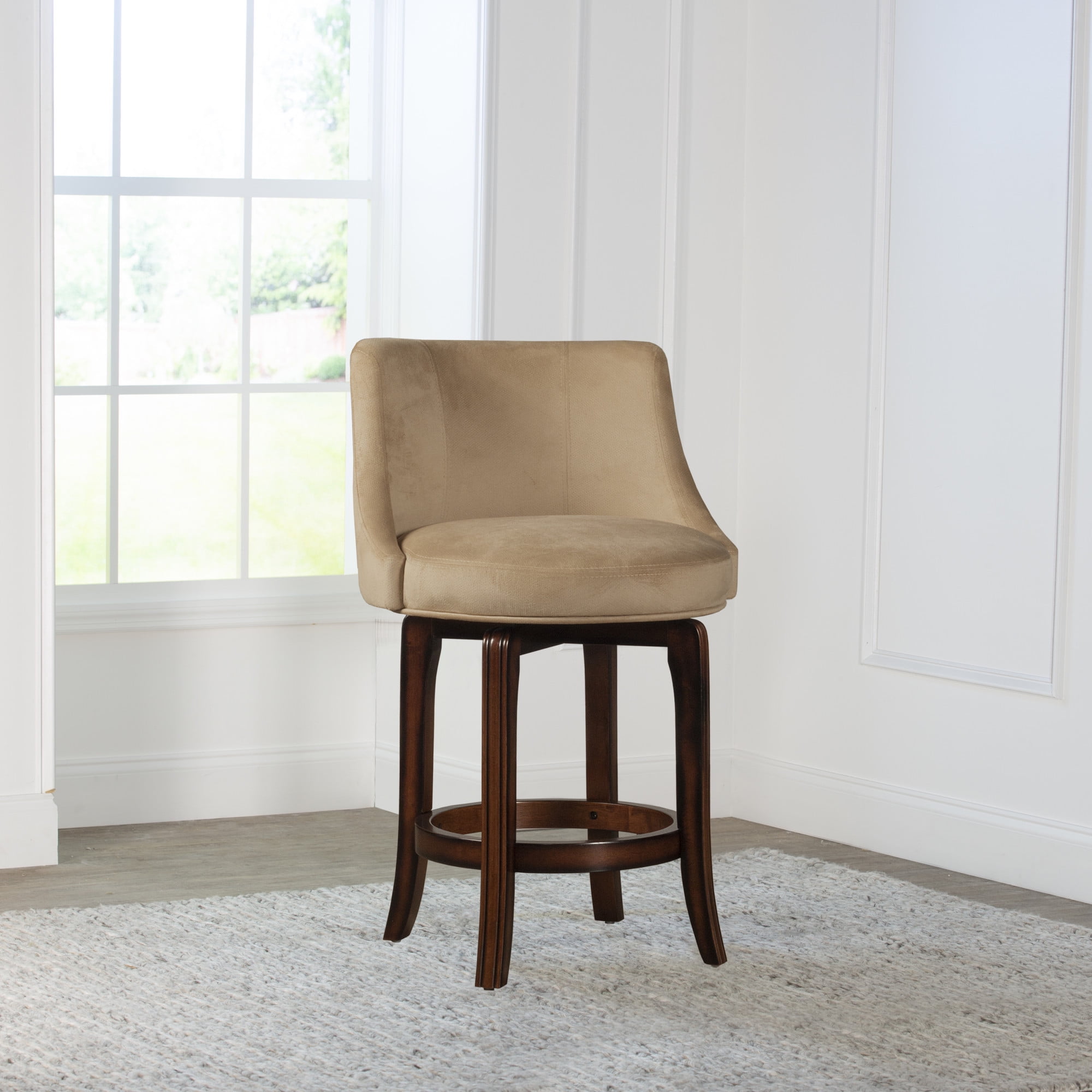 Hillsdale Furniture Napa Valley Wood Counter Height Swivel Stool Dark Brown Cherry with Textured Khaki Fabric
