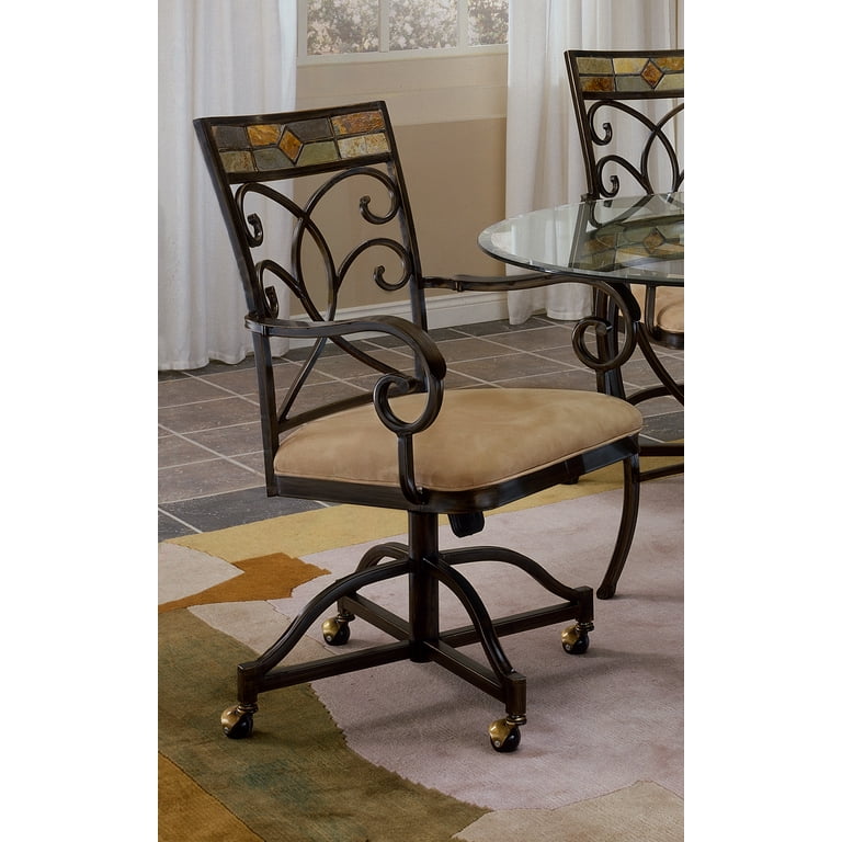 Wrought iron dining chairs with casters deals
