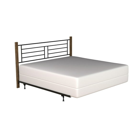 Hillsdale Furniture Raymond Textured Black Metal with Dark Weathered Wood Poster King Headboard with Bed Frame