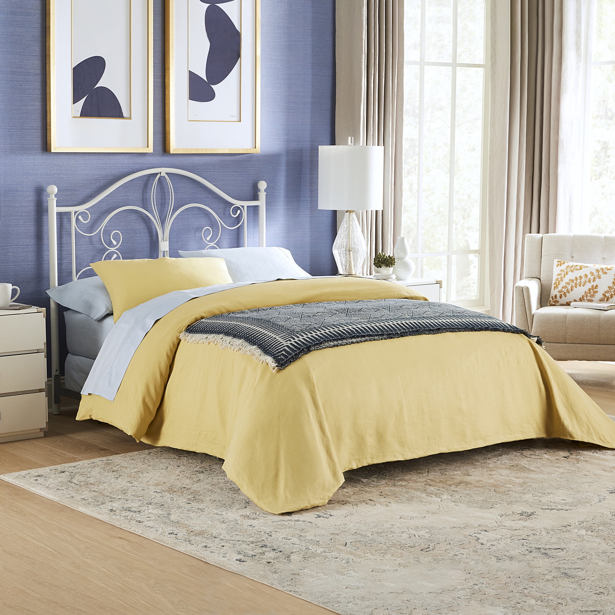 Hillsdale Furniture Ruby Textured White Metal Scroll Full/Queen Headboard with Bed Frame