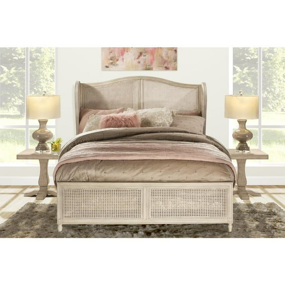 Hillsdale Furniture Sausalito Queen Cane Bed, Antique White