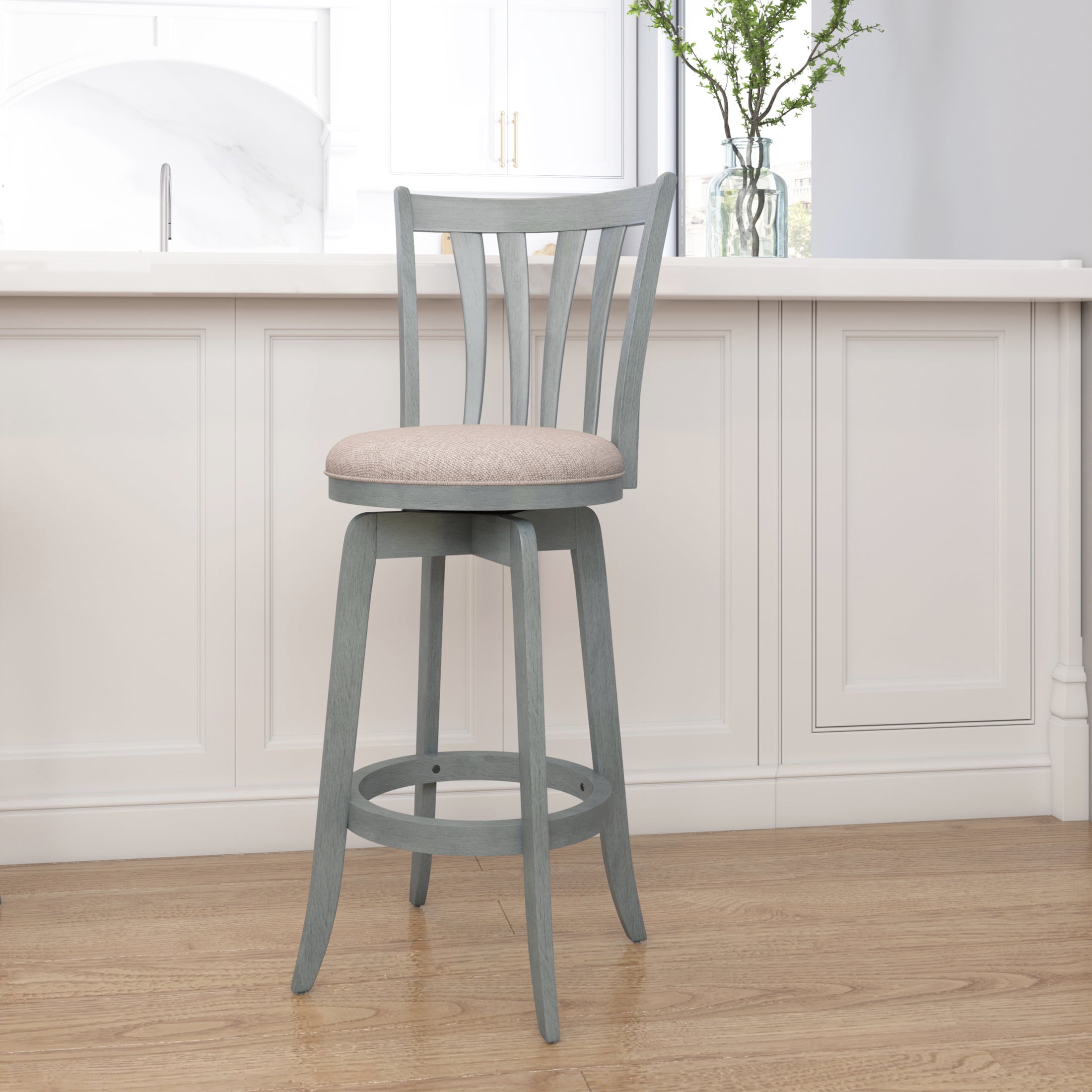 Savana 30" Blue Wirebrush Cream Swivel Wood Barstool