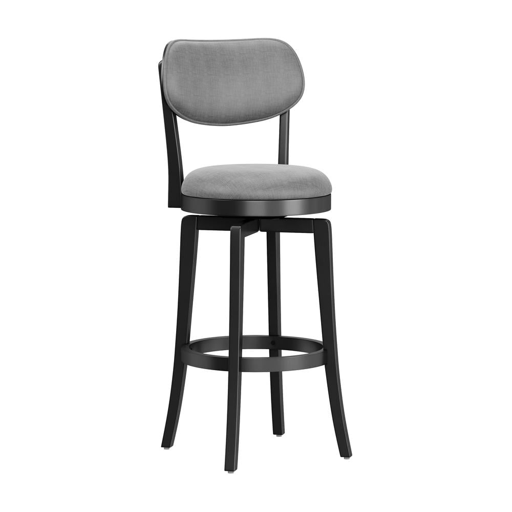 Classic Black Wood Swivel Barstool with Slate Gray Upholstery