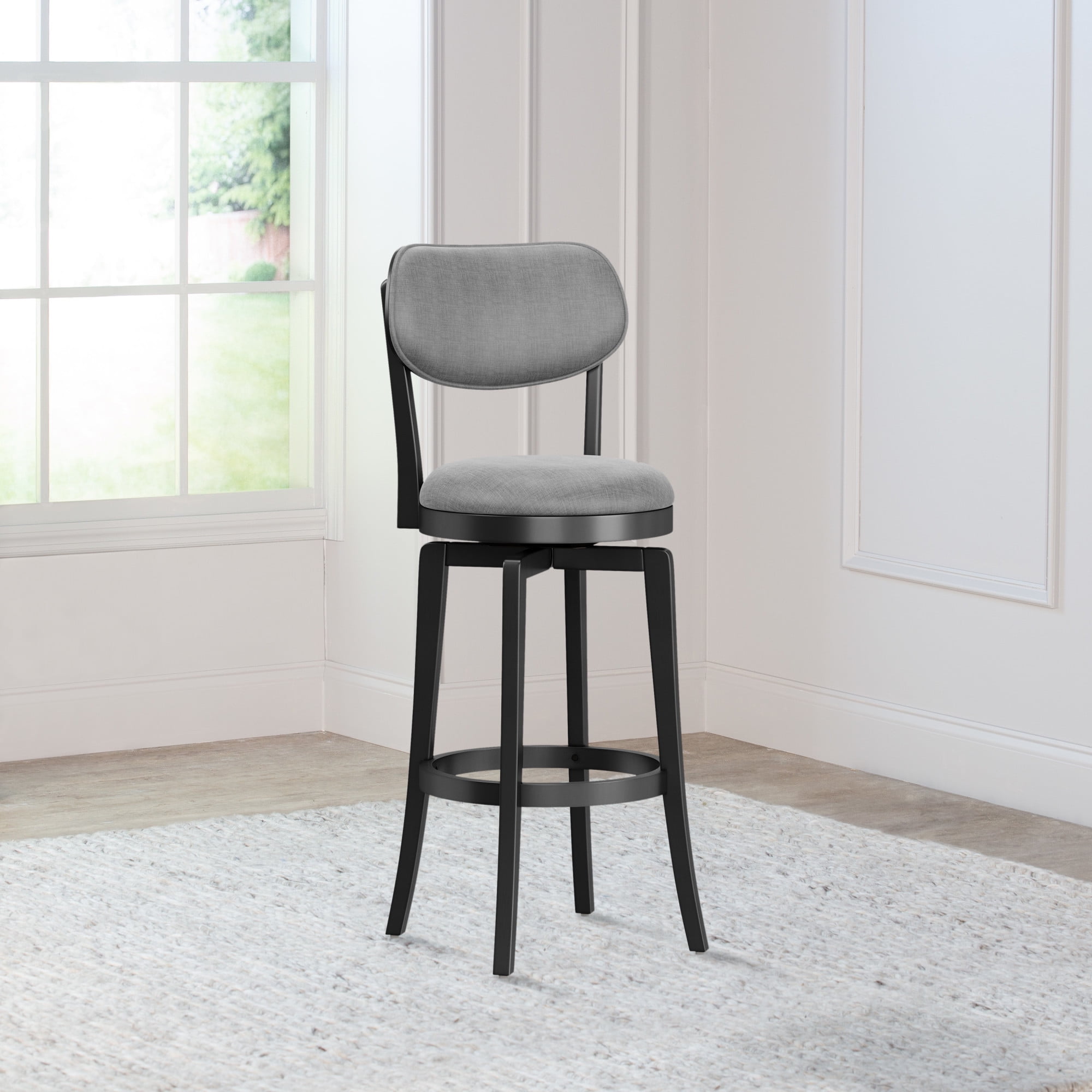 Hillsdale Furniture Sloan Upholstered Wood Bar Height Swivel Stool, Black