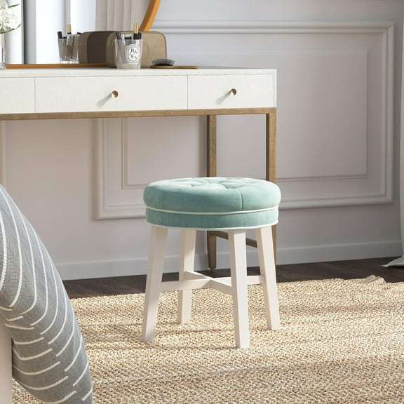 Hillsdale Furniture Sophia Tufted Upholstered Backless Vanity Stool, Spa Blue