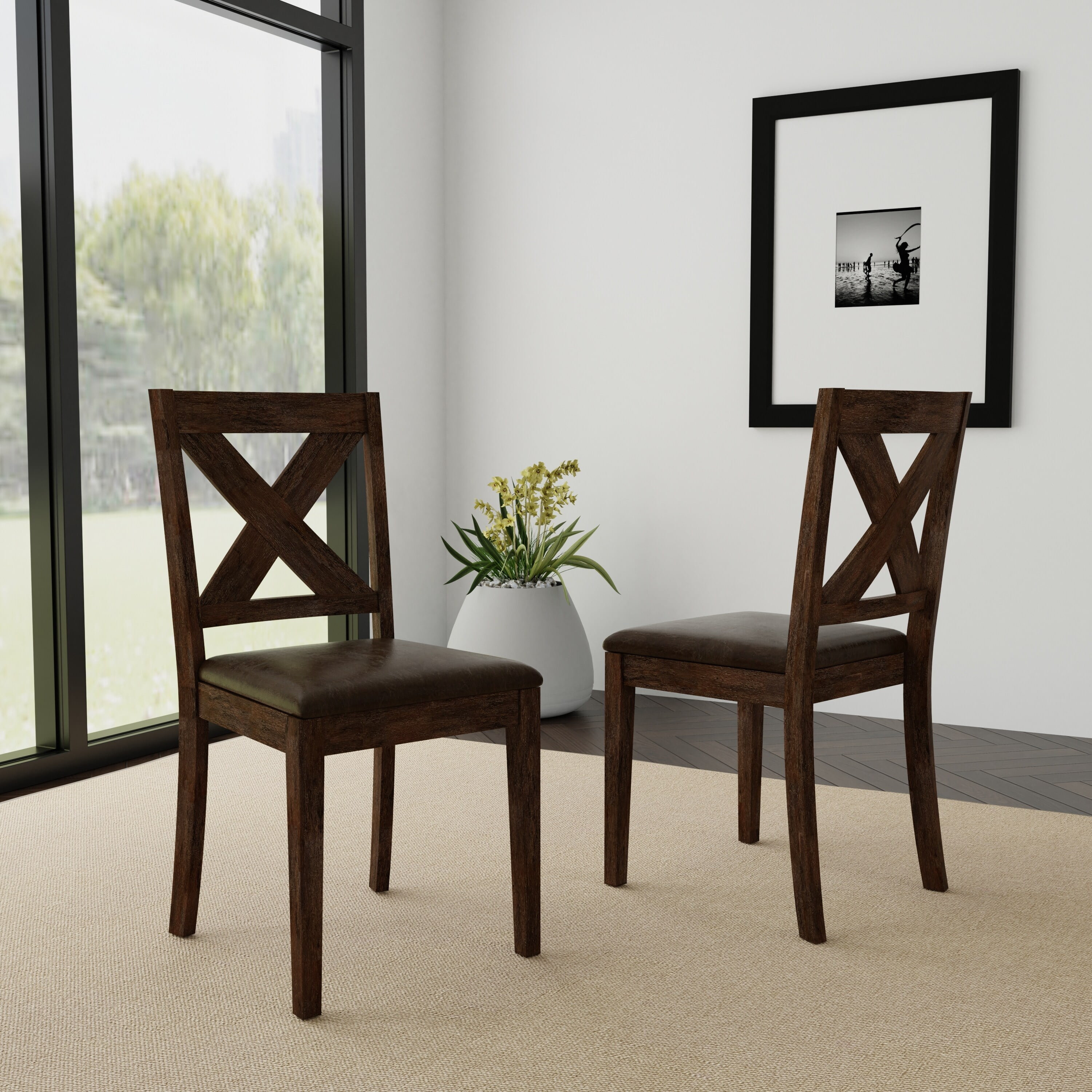 Hillsdale Furniture Spencer Wood X-Back Dining Chair, Set of 2, Dark Espresso Wire Brush ...