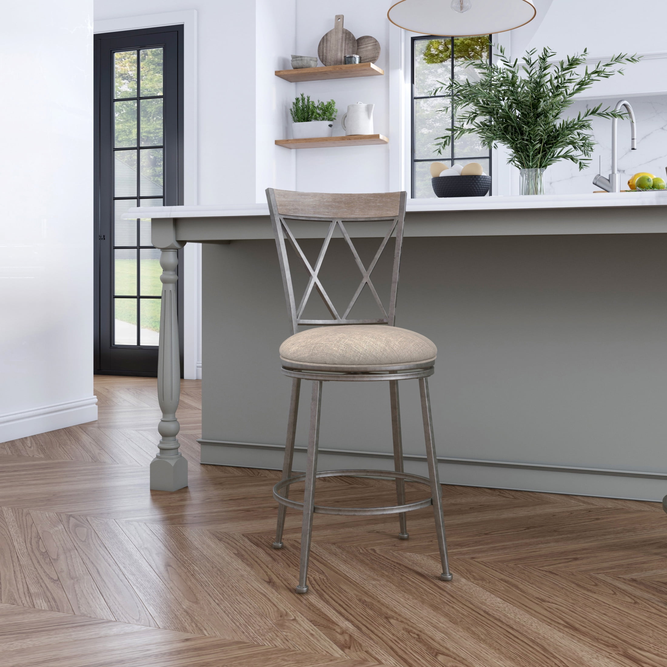 Aged Pewter Swivel Counter Stool with Sunbrella Fabric