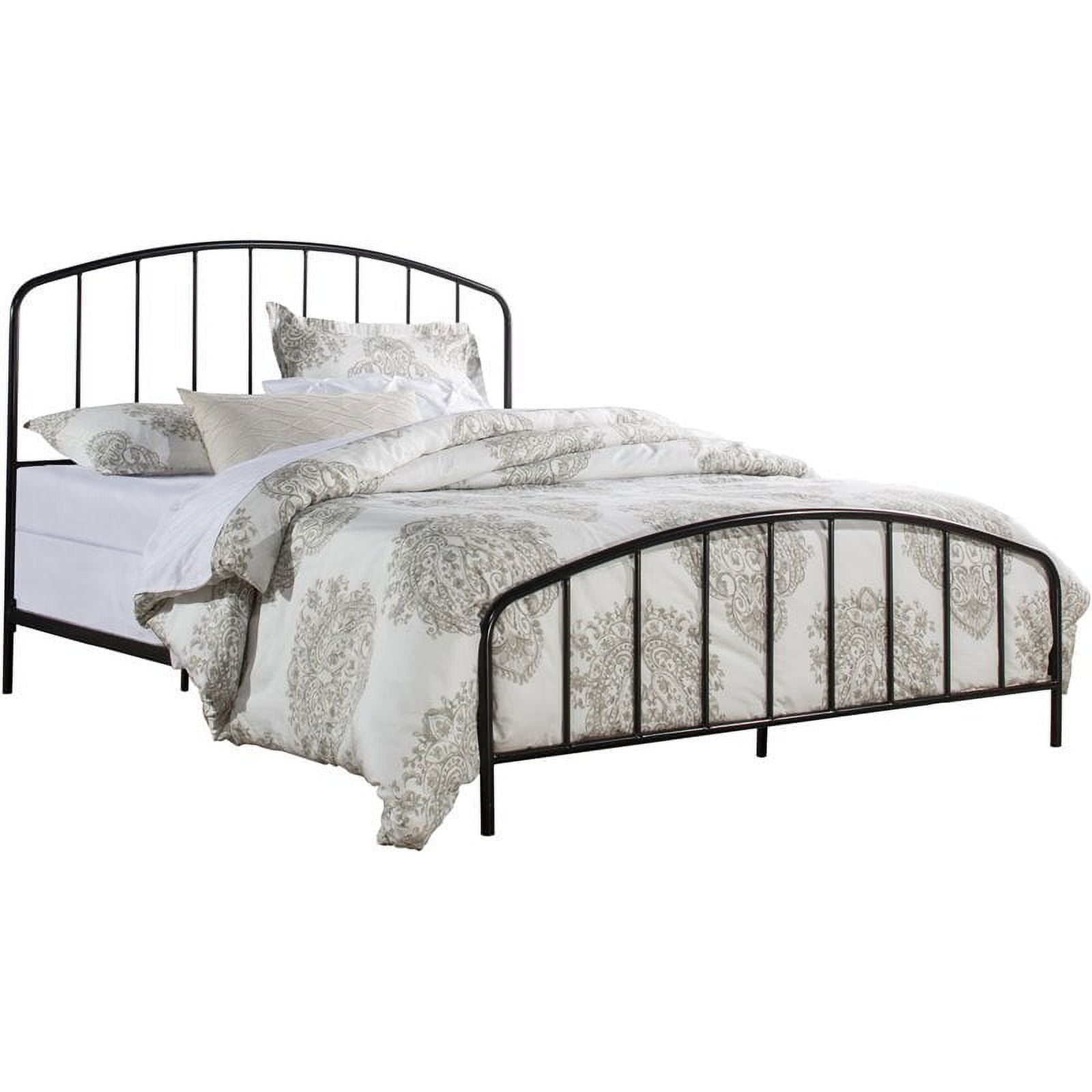 Sleek Satin Black Queen Metal Bed with Arched Spindle Headboard