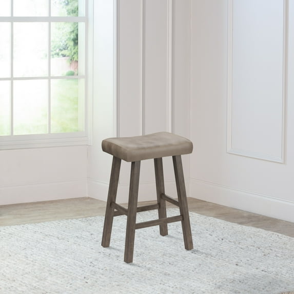 Hillsdale Furniture Upholstered Saddle Seat Backless Rustic Gray Wood Counter Height Stool