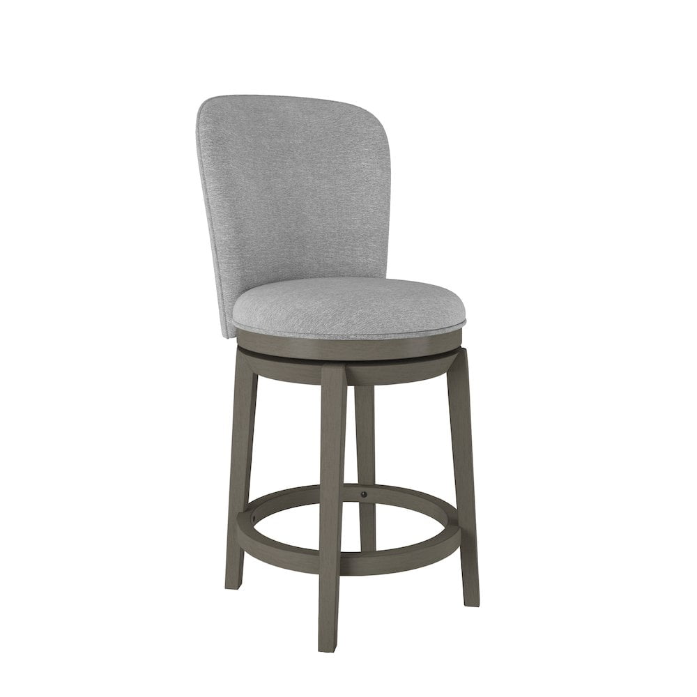 Antique Gray Wood Counter Height Swivel Stool with Upholstered Back