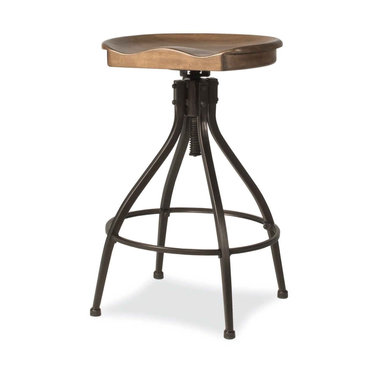 Worland Adjustable Brown Metal and Wood Swivel Bar Stool