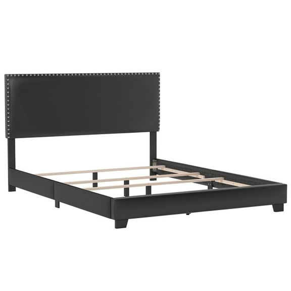 Hillsdale Gayle Nail Head Trim Upholstered Queen Bed Black Faux Leather