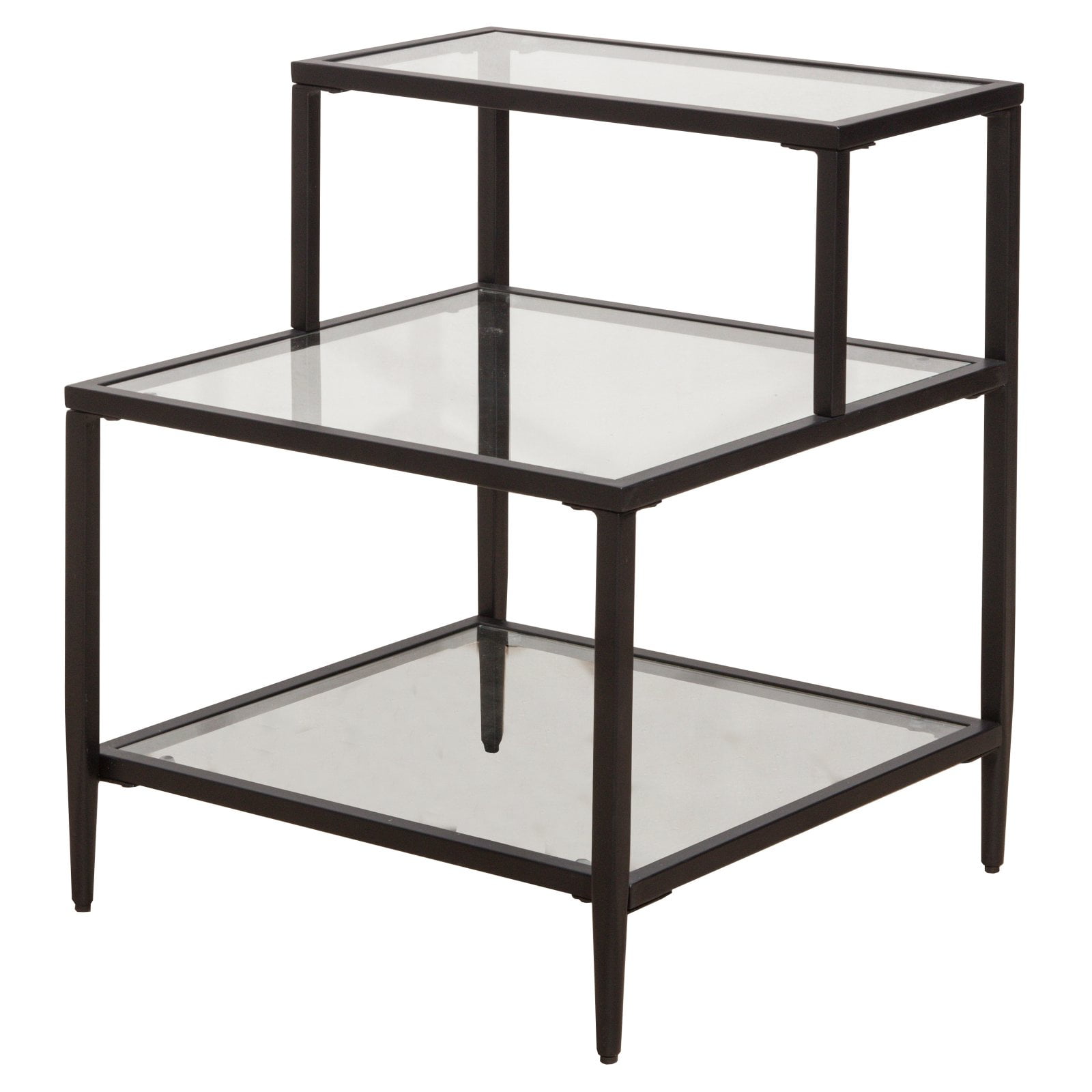 Hillsdale Harlan 3-Tier Tempered Glass and Metal End Table in Black