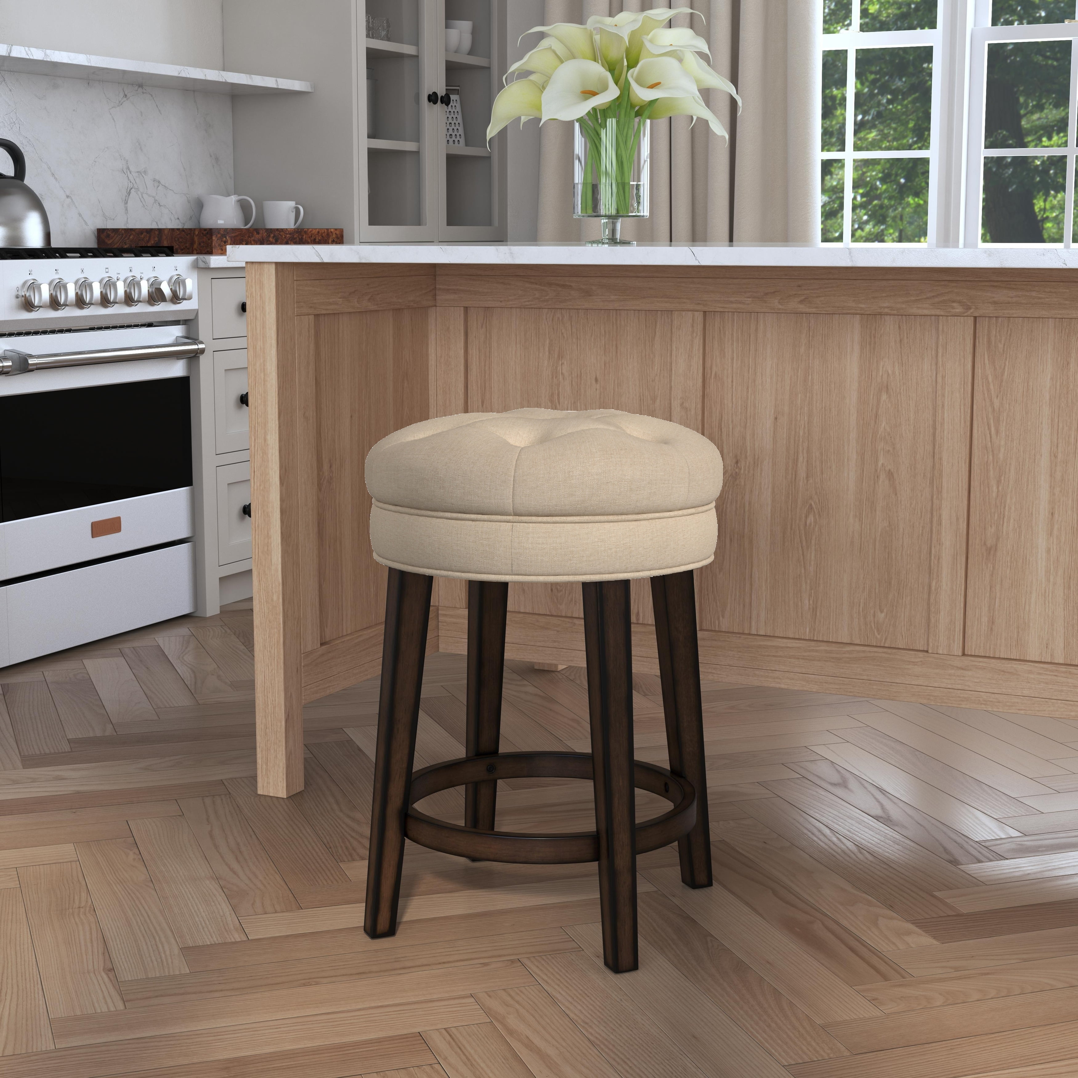 Charcoal Gray Backless Swivel Counter Stool with Linen Upholstery